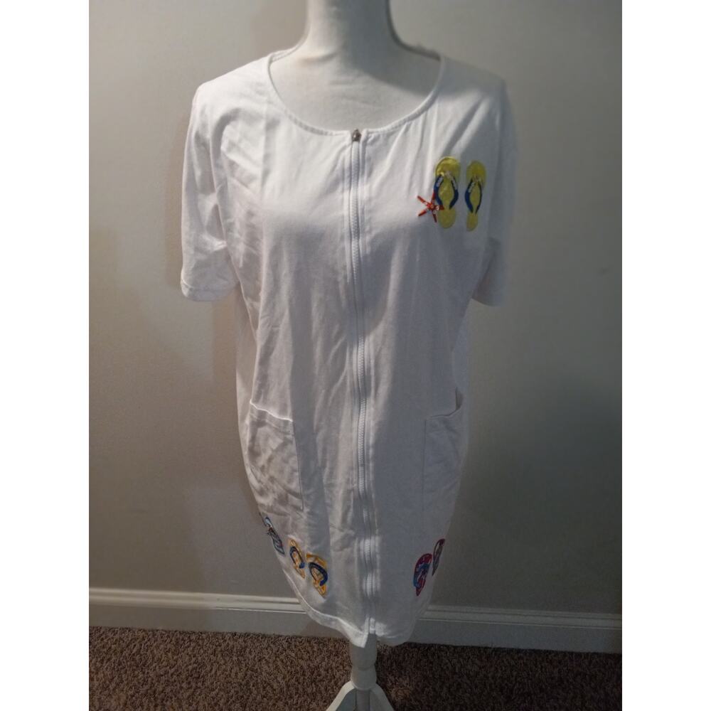 Women's Size 1X Club Z Collection Swimsuit Cover, Zip Up Flip Flop Embroidery